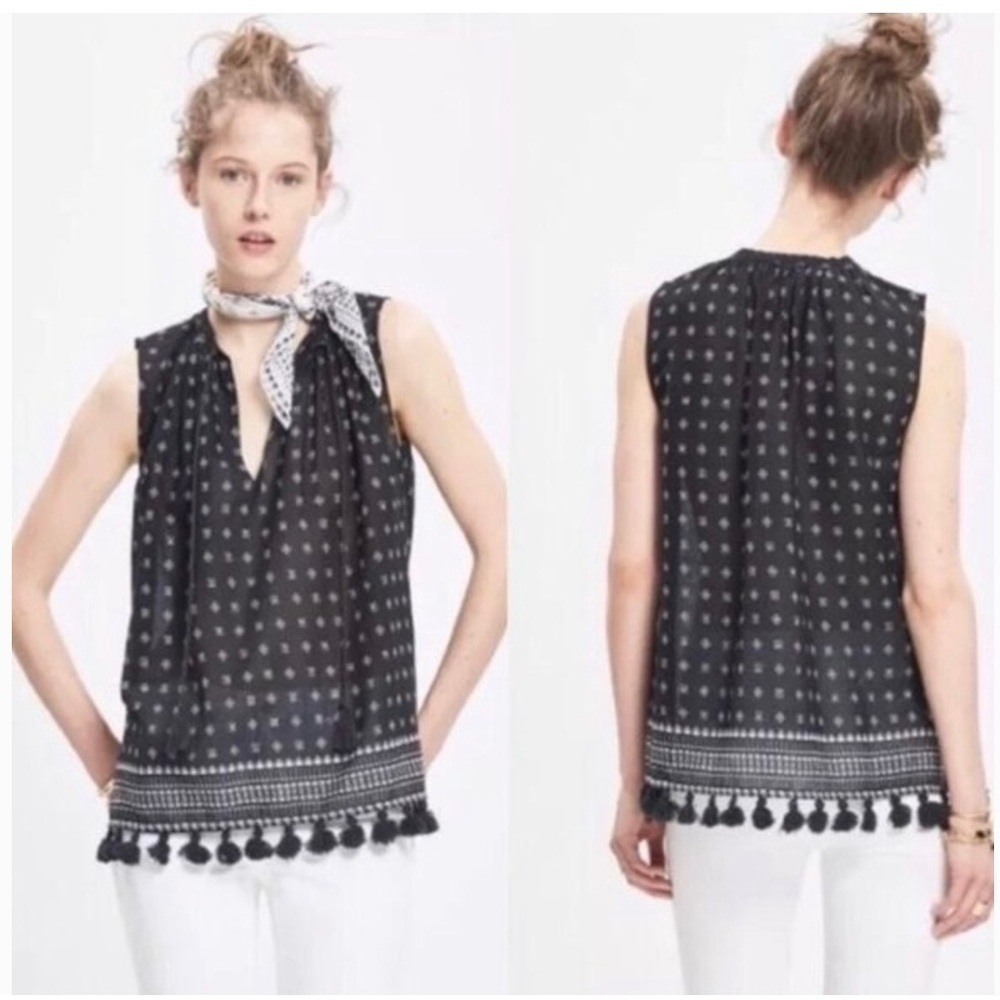 MADEWELL Women’s Lightweight Summer SCATTERBLOCK TASSEL Top Black White Size S